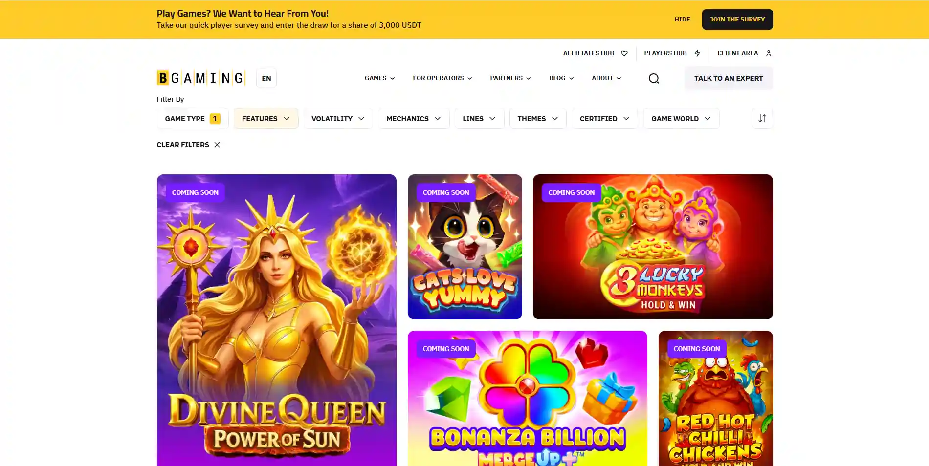 Official BGaming catalogue filtered to slot titles